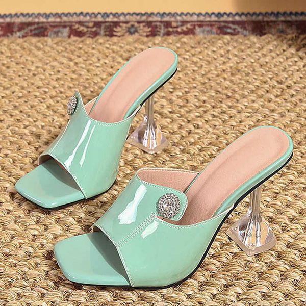 slippers fashion crystal buckle green women's shoes slippers cozy patent leather wide band strange transparent heels slides sandals 230, Black
slippers fashion crystal buckle green women's shoes slippers cozy patent leather wide band strange transparent heels slides sandals 230, Black