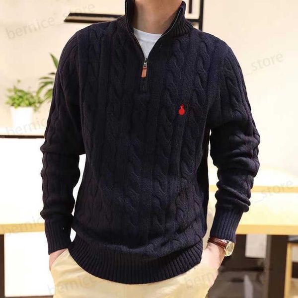 Image of Men&#039;s Sweaters Mens Sweater Designer Polo Half Zipper Ralphs Hoodie Long Sleeve Knitted Horse Twist High Collar Men Woman Laurens Embroidery Fashion Top T230504