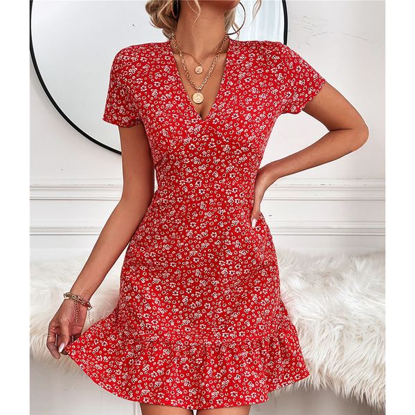 casual dresses summer floral dress mini v neck elegant beach party women short sleeves temperament ruffle hem simple pullover 230504, Black;gray
casual dresses summer floral dress mini v neck elegant beach party women short sleeves temperament ruffle hem simple pullover 230504, Black;gray