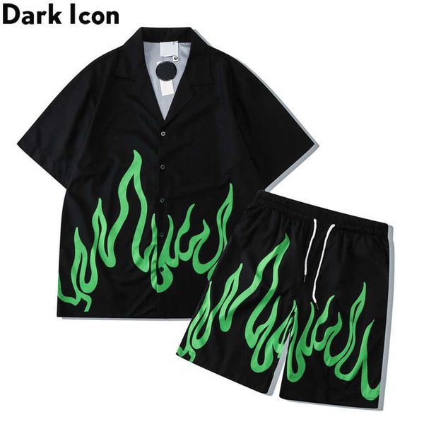 men's casual shirts dark green flame holiday bech set men summer haiian shirt and short j230503, White;black
men's casual shirts dark green flame holiday bech set men summer haiian shirt and short j230503, White;black