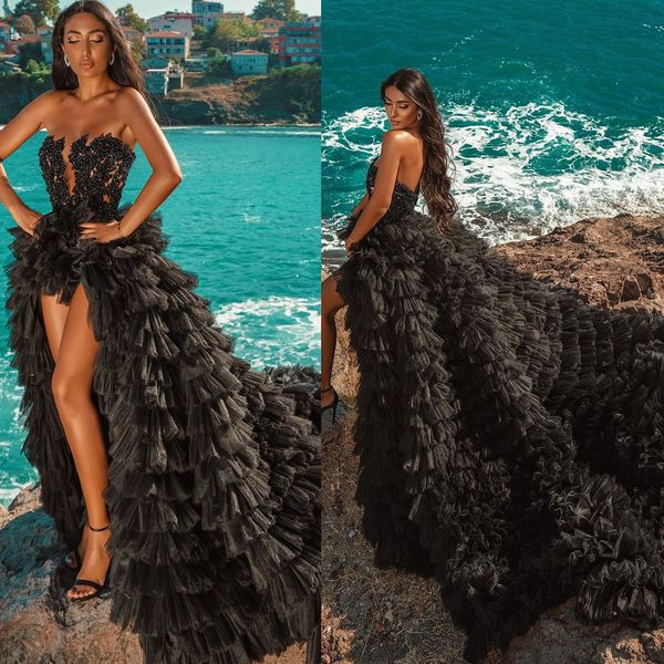 graceful black prom dresses strapless beading party dresses tiered ruffles hi-lo custom made evening dress, Black;red
graceful black prom dresses strapless beading party dresses tiered ruffles hi-lo custom made evening dress, Black;red