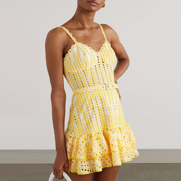 2023 dress summer new heavy industry embroidery hanging strap ruffled edge dress with waist wrap to show thin temperament short style dress, Black;gray
2023 dress summer new heavy industry embroidery hanging strap ruffled edge dress with waist wrap to show thin temperament short style dress, Black;gray