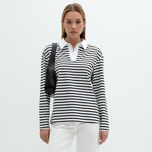 polos women black and white striped casual pullover long sleeve turn down collar high street all match 2022 fashion
polos women black and white striped casual pullover long sleeve turn down collar high street all match 2022 fashion