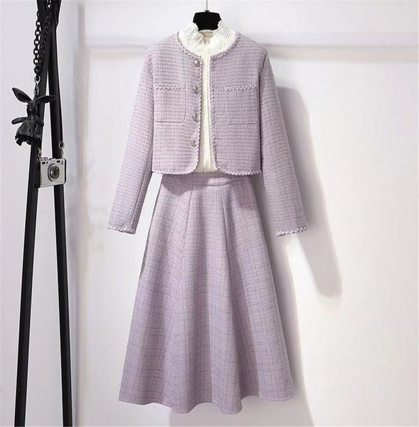 two piece dress spring elegant tweed plaid skirt sets women sweet chic purple woolen jackets and long skirts suit korean female outfits 2305, White
two piece dress spring elegant tweed plaid skirt sets women sweet chic purple woolen jackets and long skirts suit korean female outfits 2305, White