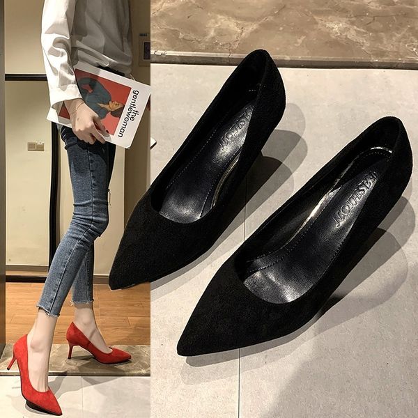 dress shoes arrival korean concise pointed toe office women s fashion solid flock shallow high heels for women 230503, Black
dress shoes arrival korean concise pointed toe office women s fashion solid flock shallow high heels for women 230503, Black