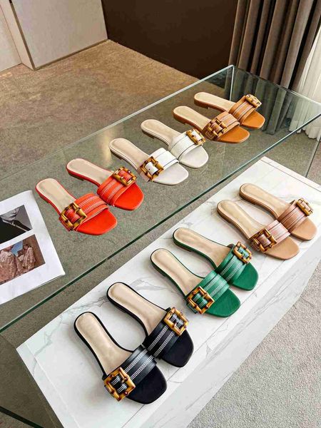 designer slippers women's sandals leather slippers summer fashion flat bottomed button slippers with box, Black
designer slippers women's sandals leather slippers summer fashion flat bottomed button slippers with box, Black