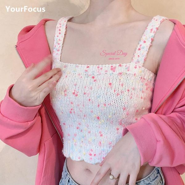 t-shirt summer y2k clothes cute kawaii multicolored bean dot decoration coarse knitting camisole crop haut tight short corset, White
t-shirt summer y2k clothes cute kawaii multicolored bean dot decoration coarse knitting camisole crop haut tight short corset, White