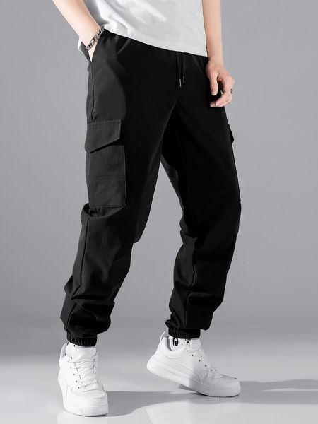 men's pants men flap pocket side drawstring waist pants 230504, Black
men's pants men flap pocket side drawstring waist pants 230504, Black
