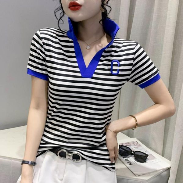 polos #6898 summer striped women's polo shirt short sleeve korean fashion embroidery polo shirts ladies vneck cotton spliced color, White
polos #6898 summer striped women's polo shirt short sleeve korean fashion embroidery polo shirts ladies vneck cotton spliced color, White