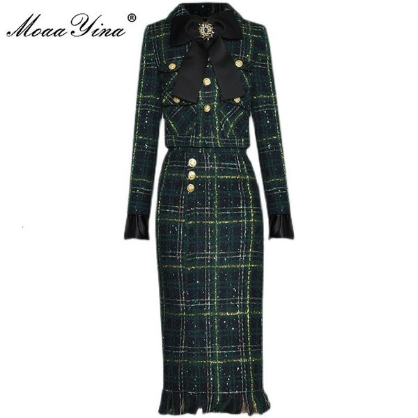 two piece dress moaayina fashion designer winter plaid tweed skirts suit women's bow beading long sleeve jacket tassel skirt 2 pieces s, White
two piece dress moaayina fashion designer winter plaid tweed skirts suit women's bow beading long sleeve jacket tassel skirt 2 pieces s, White