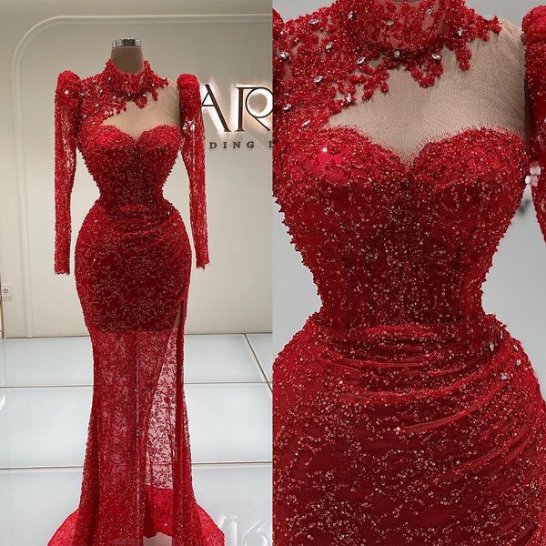 gorgeous mermaid prom dresses high neck long sleeves hollow designer shining applicants side split court gown custom made plus size party dr, Black
gorgeous mermaid prom dresses high neck long sleeves hollow designer shining applicants side split court gown custom made plus size party dr, Black