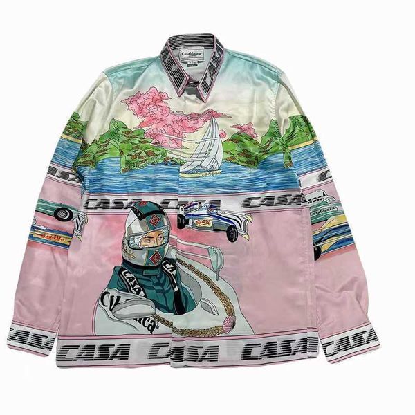 new casablanca designer shirt silk casual green racing printed sicilian sailboat coast hawaii beach long sleeve shirt, White;black
new casablanca designer shirt silk casual green racing printed sicilian sailboat coast hawaii beach long sleeve shirt, White;black