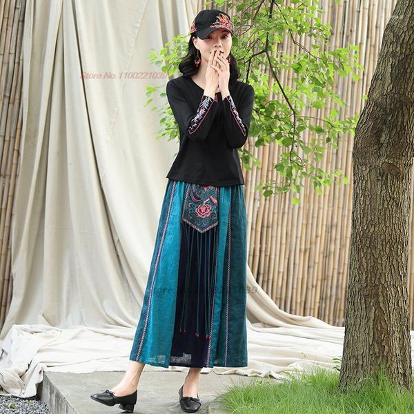 Ethnic Clothing 2023 Patchwork Tassel Elastic Waist Midi Skirts Vintage Women Flower Embroidery Style Chinese Harajuku Loose Casual Skirt
Ethnic Clothing 2023 Patchwork Tassel Elastic Waist Midi Skirts Vintage Women Flower Embroidery Style Chinese Harajuku Loose Casual Skirt