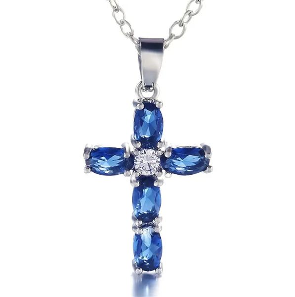 gorgeous 925 silver plated blue gemstone cross pendant necklace - perfect for bridal weddings, anniversaries, and gifts
gorgeous 925 silver plated blue gemstone cross pendant necklace - perfect for bridal weddings, anniversaries, and gifts