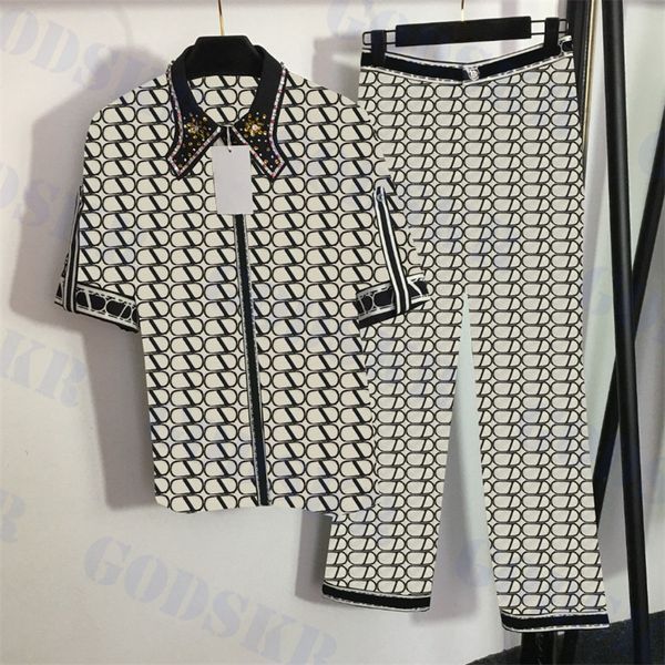 jacquard letter shirt womens two piece pants diamond short sleeve tees high waist trouser ladies tracksuits, White
jacquard letter shirt womens two piece pants diamond short sleeve tees high waist trouser ladies tracksuits, White