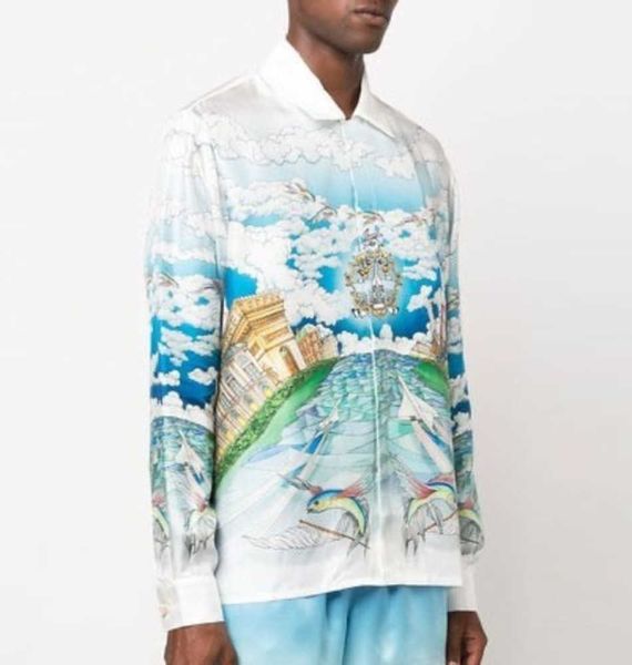 new casablanca designer shirt silk casual mosque blue sky white cloud flying aircraft print hawaii beach long sleeve shirt, White;black
new casablanca designer shirt silk casual mosque blue sky white cloud flying aircraft print hawaii beach long sleeve shirt, White;black