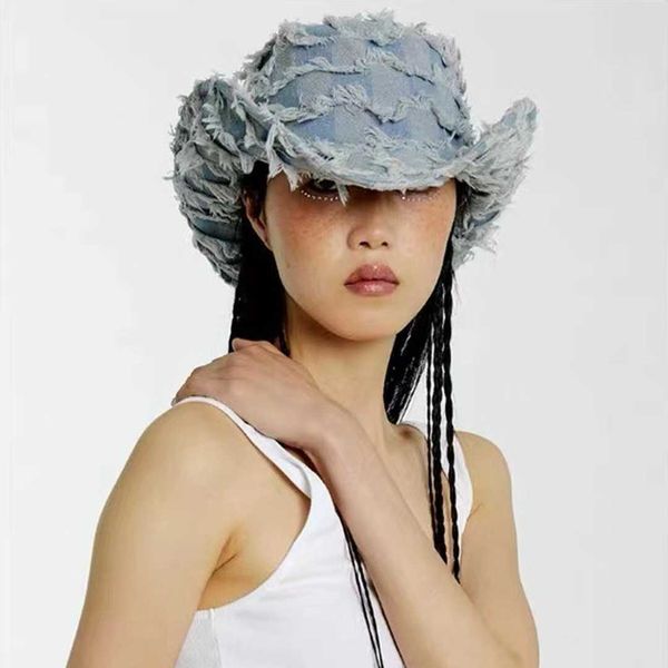 wide brim hats y2k women men western cowboy hat lady summer denim with windproof rope sombrero hombre beach cowgirl jazz sun gorras j230503, Blue;gray
wide brim hats y2k women men western cowboy hat lady summer denim with windproof rope sombrero hombre beach cowgirl jazz sun gorras j230503, Blue;gray