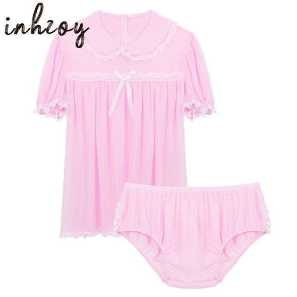 men's sleepwear 2pcs sissy lingerie mens adults doll collar short puff sleeve frilly dress with ruffled underwear panties crossdress pa, Black;brown
men's sleepwear 2pcs sissy lingerie mens adults doll collar short puff sleeve frilly dress with ruffled underwear panties crossdress pa, Black;brown