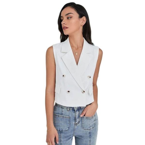 vests summer women's vest double breasted fashion sleeveless jacket white slim short jacket waistcoat lady, Black;white
vests summer women's vest double breasted fashion sleeveless jacket white slim short jacket waistcoat lady, Black;white