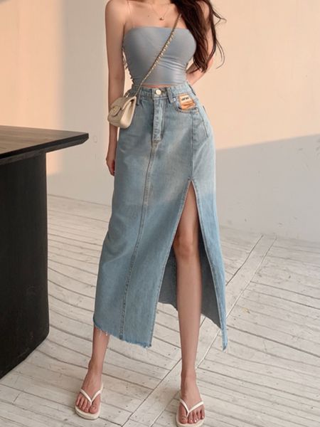 skirts deeptown long denim vintage women solid high waist a line slim korean style jean slit midi summer fashion girl 230428, Black
skirts deeptown long denim vintage women solid high waist a line slim korean style jean slit midi summer fashion girl 230428, Black