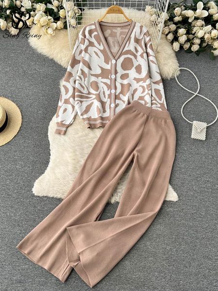 pants singreiny fashion casual women winter sets print long sleeve knit cardigan high waist straight long pants two pieces suits, White
pants singreiny fashion casual women winter sets print long sleeve knit cardigan high waist straight long pants two pieces suits, White