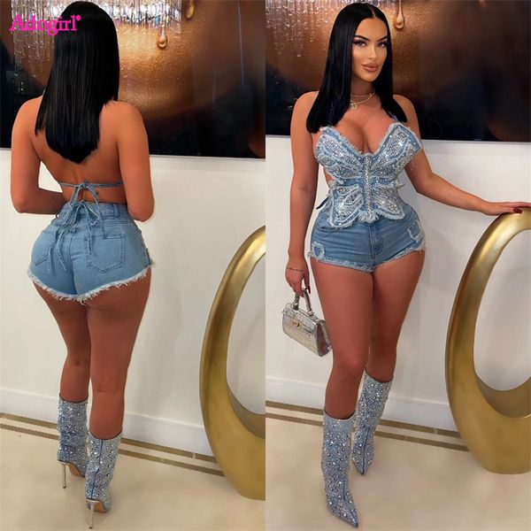 womens two piece pants adogirl summer jeans set women diamonds butterfly lace up halter backless crop and denim shorts clubwear suit 230504, White
womens two piece pants adogirl summer jeans set women diamonds butterfly lace up halter backless crop and denim shorts clubwear suit 230504, White