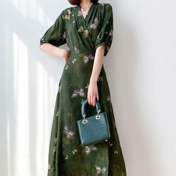 dresses women silk maxi dress 100% mulberry crepe silk drak green butterfly printed v neck belted waist long dress big hem l xl mm740, Black;gray
dresses women silk maxi dress 100% mulberry crepe silk drak green butterfly printed v neck belted waist long dress big hem l xl mm740, Black;gray