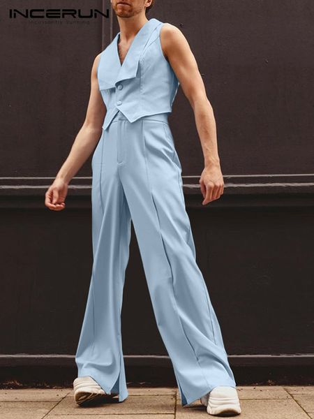 men's tracksuits incerun fashion men sets solid color lapel sleeveless vests wide leg pants two pieces streetwear men casual suits s-5x, Gray
men's tracksuits incerun fashion men sets solid color lapel sleeveless vests wide leg pants two pieces streetwear men casual suits s-5x, Gray