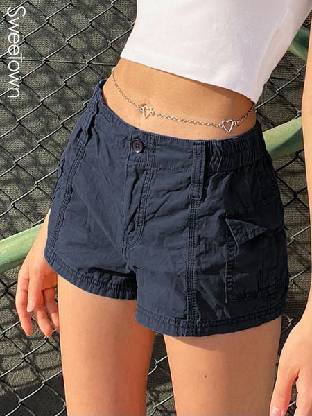 women's shorts sweetown low waist stitch y2k mini shorts women pockets cargo style streetwear short woven pants casual vacation summer, White;black
women's shorts sweetown low waist stitch y2k mini shorts women pockets cargo style streetwear short woven pants casual vacation summer, White;black