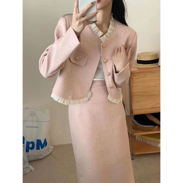 two piece dress korean fashion tweed two piece set women elegant single breasted long sleeve jacket midi skirt suits femme 2 pieces outfits, White
two piece dress korean fashion tweed two piece set women elegant single breasted long sleeve jacket midi skirt suits femme 2 pieces outfits, White