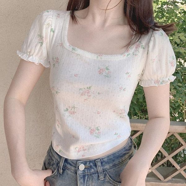 t-shirt white floral tshirt for sweet girl square collar puff sleeve rose print slim cotton tshirt women summer kawaii clothes
t-shirt white floral tshirt for sweet girl square collar puff sleeve rose print slim cotton tshirt women summer kawaii clothes