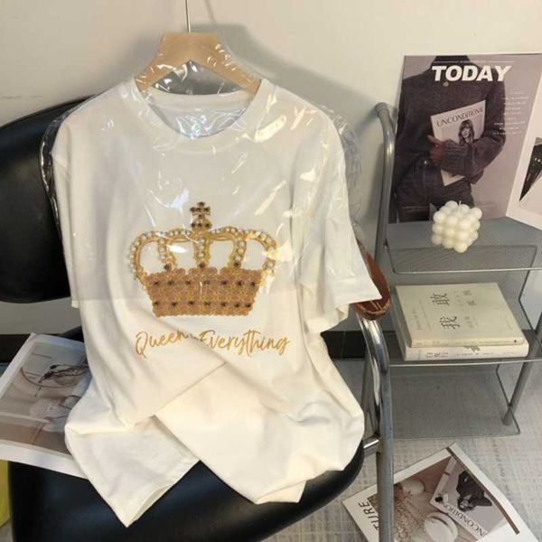 women's t-shirt oversized summer t shirt for women cotton luxury designer clothes inlay drill crown loose short sleeved graphic tees w, White
women's t-shirt oversized summer t shirt for women cotton luxury designer clothes inlay drill crown loose short sleeved graphic tees w, White