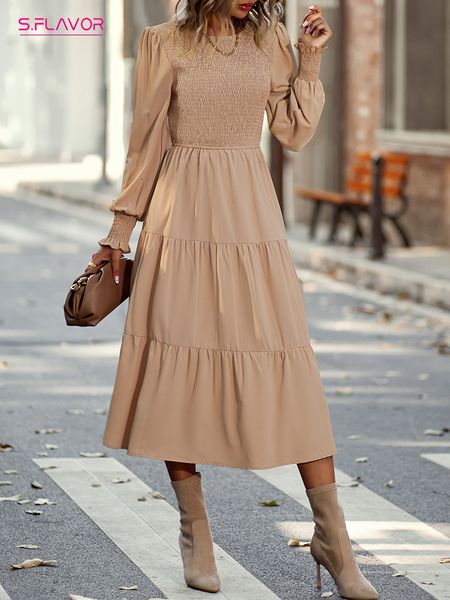 casual dresses s.flavor elegant all season cuffs tiered ruffle solid midi dress smorked bodies o-neck casual maxi vestidos de 230505, Black;gray
casual dresses s.flavor elegant all season cuffs tiered ruffle solid midi dress smorked bodies o-neck casual maxi vestidos de 230505, Black;gray