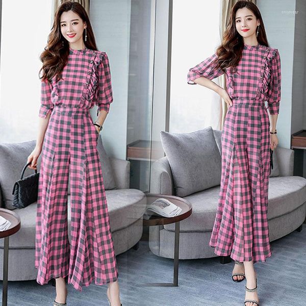 Women's Two Piece Pants Chiffon Two-Piece Sets Summer Women's High-End OL Shirt Plaid Fashion Wide-Leg Suits, Pink
Women's Two Piece Pants Chiffon Two-Piece Sets Summer Women's High-End OL Shirt Plaid Fashion Wide-Leg Suits, Pink
