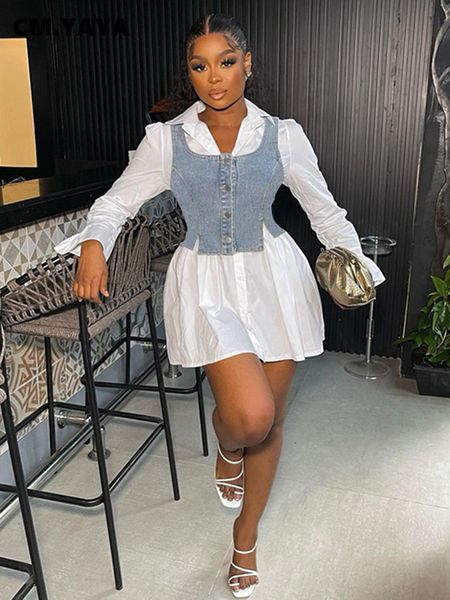 two piece dress cmyaya fashion women denim single breasted vest and long sleeve aline shirt smock set matching 2 outfits 230505, White
two piece dress cmyaya fashion women denim single breasted vest and long sleeve aline shirt smock set matching 2 outfits 230505, White