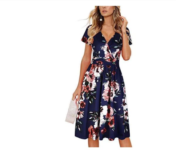 2023 summer new women's printed v-neck wrapped chest short sleeve pocket dress mid dress, Black;gray
2023 summer new women's printed v-neck wrapped chest short sleeve pocket dress mid dress, Black;gray