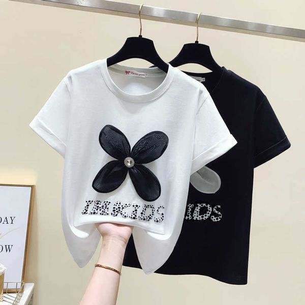 women's t-shirt tshirt female 2022 summer casual t shirt korean girls oneck flower appliques white black tee roupas femininas s3xl j230
women's t-shirt tshirt female 2022 summer casual t shirt korean girls oneck flower appliques white black tee roupas femininas s3xl j230