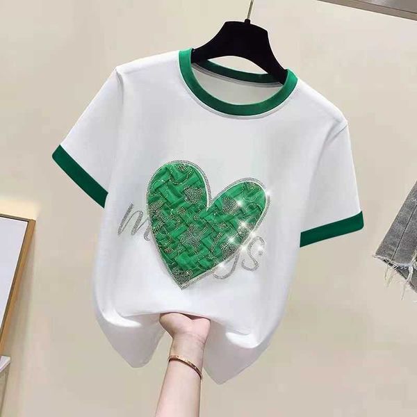 women's t-shirt summer t shirt for women cotton inlaid luxury designer korean fashion loose short sleeved slim clothes for women j2305, White
women's t-shirt summer t shirt for women cotton inlaid luxury designer korean fashion loose short sleeved slim clothes for women j2305, White