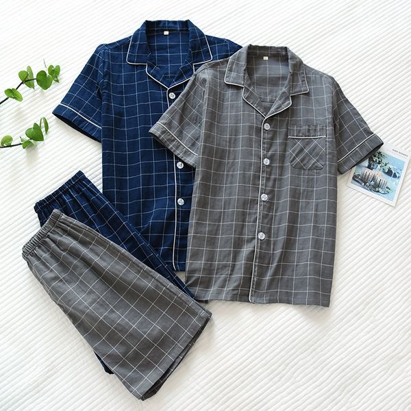 men's sleepwear summer men's pajamas two-piece 100% cotton gauze short-sleeved shorts simple plaid loose casual breathable home se, Black;brown
men's sleepwear summer men's pajamas two-piece 100% cotton gauze short-sleeved shorts simple plaid loose casual breathable home se, Black;brown