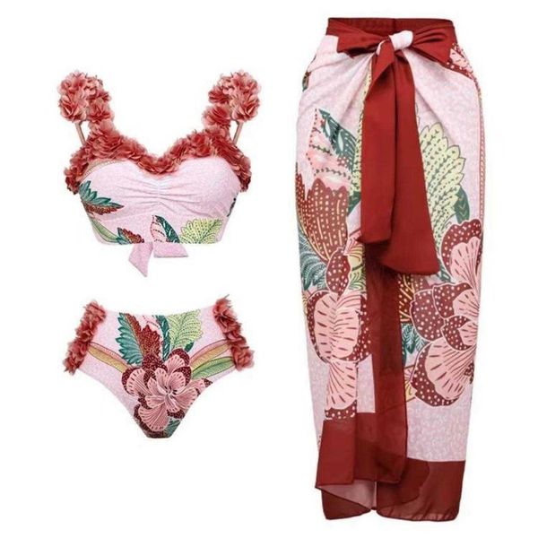 three piece set swimsuit customized printed steel bracket push up fashion petals gauze skirt for women, White;black
three piece set swimsuit customized printed steel bracket push up fashion petals gauze skirt for women, White;black