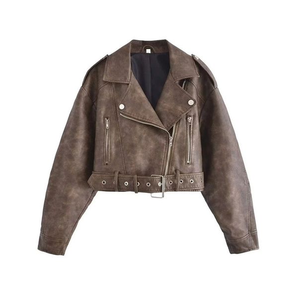 women's jackets spring short women slim bandage khaki faux pu leather jacket fashion lapel long sleeve outerwear ladies streetwear, Black;brown
women's jackets spring short women slim bandage khaki faux pu leather jacket fashion lapel long sleeve outerwear ladies streetwear, Black;brown
