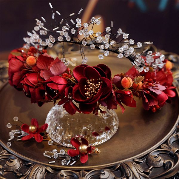 bridal headwear, red biomimetic flower crown, wedding hair accessories, crystal beads, sweet flowers, hair bands, earrings, wedding accessor, Silver
bridal headwear, red biomimetic flower crown, wedding hair accessories, crystal beads, sweet flowers, hair bands, earrings, wedding accessor, Silver