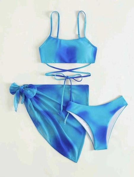 three piece set bikini gradient color straps gather beach vacation swimsuit, White;black
three piece set bikini gradient color straps gather beach vacation swimsuit, White;black