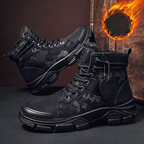 man warm plush leather boots men outdoor non-slip fur sport shoes snow boots for men winter shoes high military boots, Black
man warm plush leather boots men outdoor non-slip fur sport shoes snow boots for men winter shoes high military boots, Black