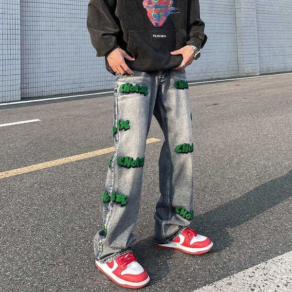 men's jeans american hip hop embroidery men ins european and high street washed old loose straight trousers 230504, Blue
men's jeans american hip hop embroidery men ins european and high street washed old loose straight trousers 230504, Blue
