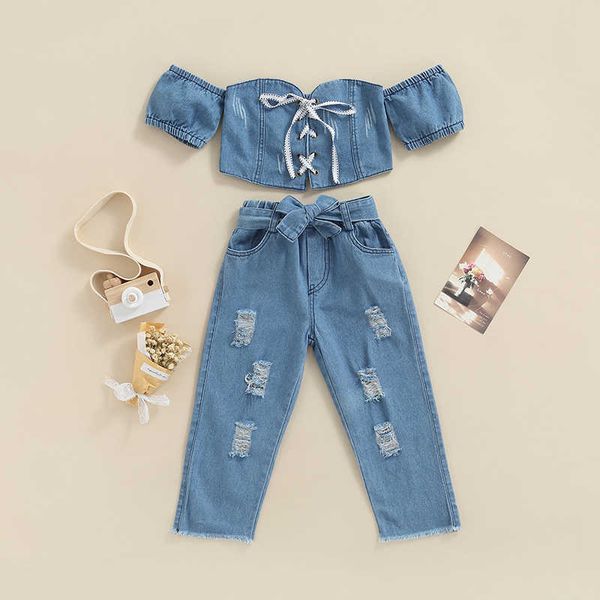 clothing sets focusnorm 2-7y fashion toddler girls 2pcs clothes sets denim solid off shoulder bandage t shirts high waist pants aa230504, White
clothing sets focusnorm 2-7y fashion toddler girls 2pcs clothes sets denim solid off shoulder bandage t shirts high waist pants aa230504, White
