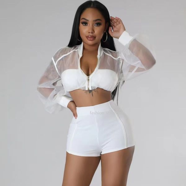 2023 women's fashion organza patchwork solid color high waisted shorts set, women's two-piece set, White
2023 women's fashion organza patchwork solid color high waisted shorts set, women's two-piece set, White