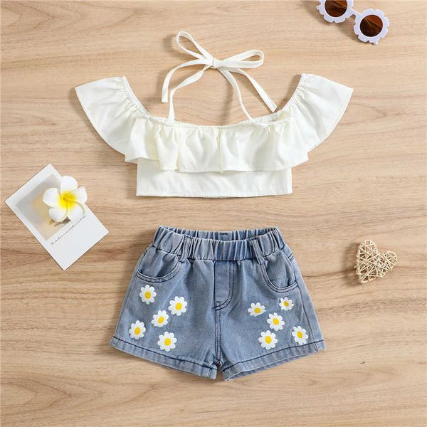 clothing sets children clothes set 2 pcs suit solid color off shoulder ruffle tank flower print denim shorts kids sets girls clothes aa2305, White
clothing sets children clothes set 2 pcs suit solid color off shoulder ruffle tank flower print denim shorts kids sets girls clothes aa2305, White