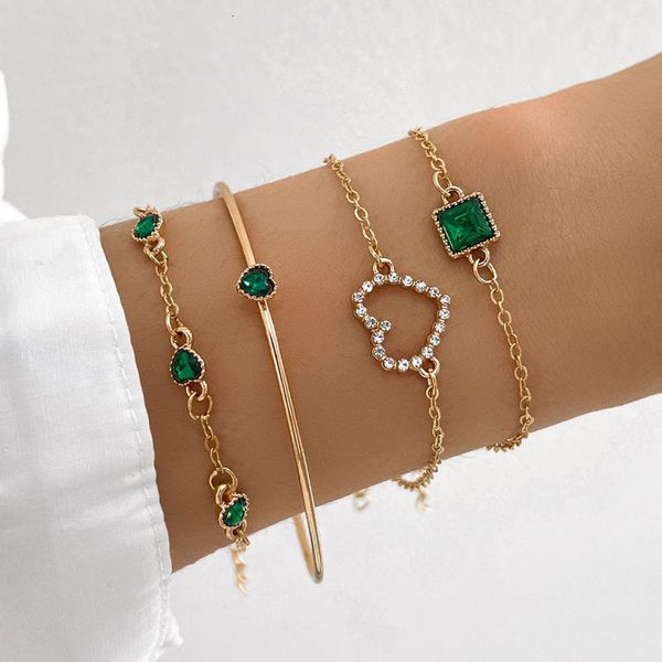 chain 4pc inlaid green gemstone bracelet jewelry set for women heart wedding engagement fashion pulsera 230504, Black
chain 4pc inlaid green gemstone bracelet jewelry set for women heart wedding engagement fashion pulsera 230504, Black