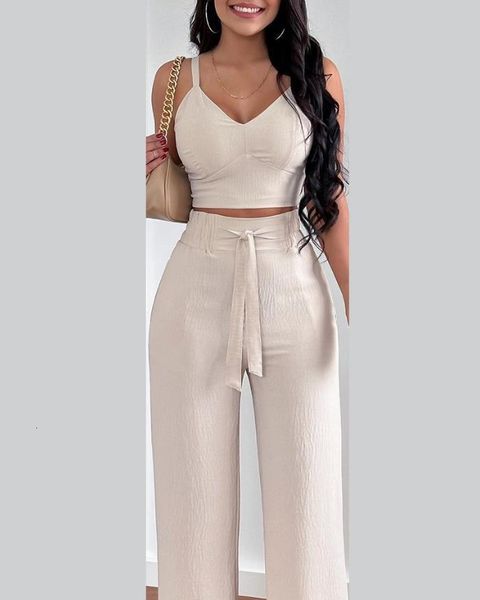 women's two piece pants sets womens outifits summer fashion shirred plain v-neck sleeveless crop casual pocket design wide leg set 2305, White
women's two piece pants sets womens outifits summer fashion shirred plain v-neck sleeveless crop casual pocket design wide leg set 2305, White
